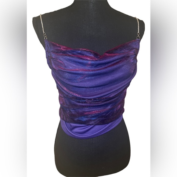 Delias Dolls Kill Y2K Camisole Rhinestone Spagetti Strap iridescent Crop Top - Picture 6 of 8